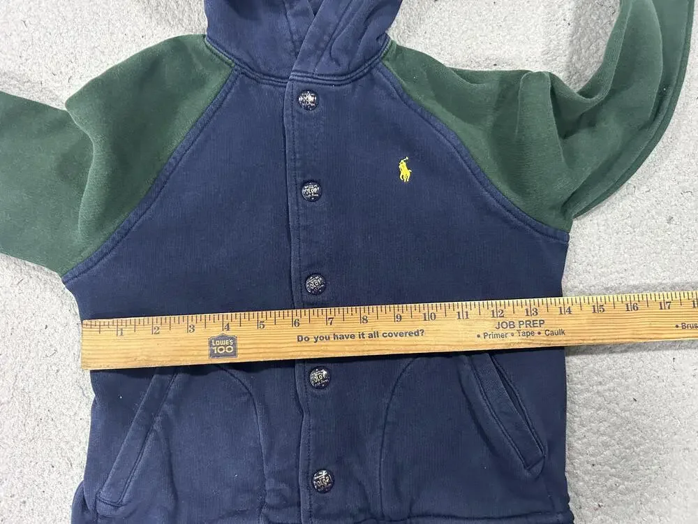 Polo Ralph Lauren Jacket Kids 7 Blue Green Fleece Hooded Varsity Snap Logo